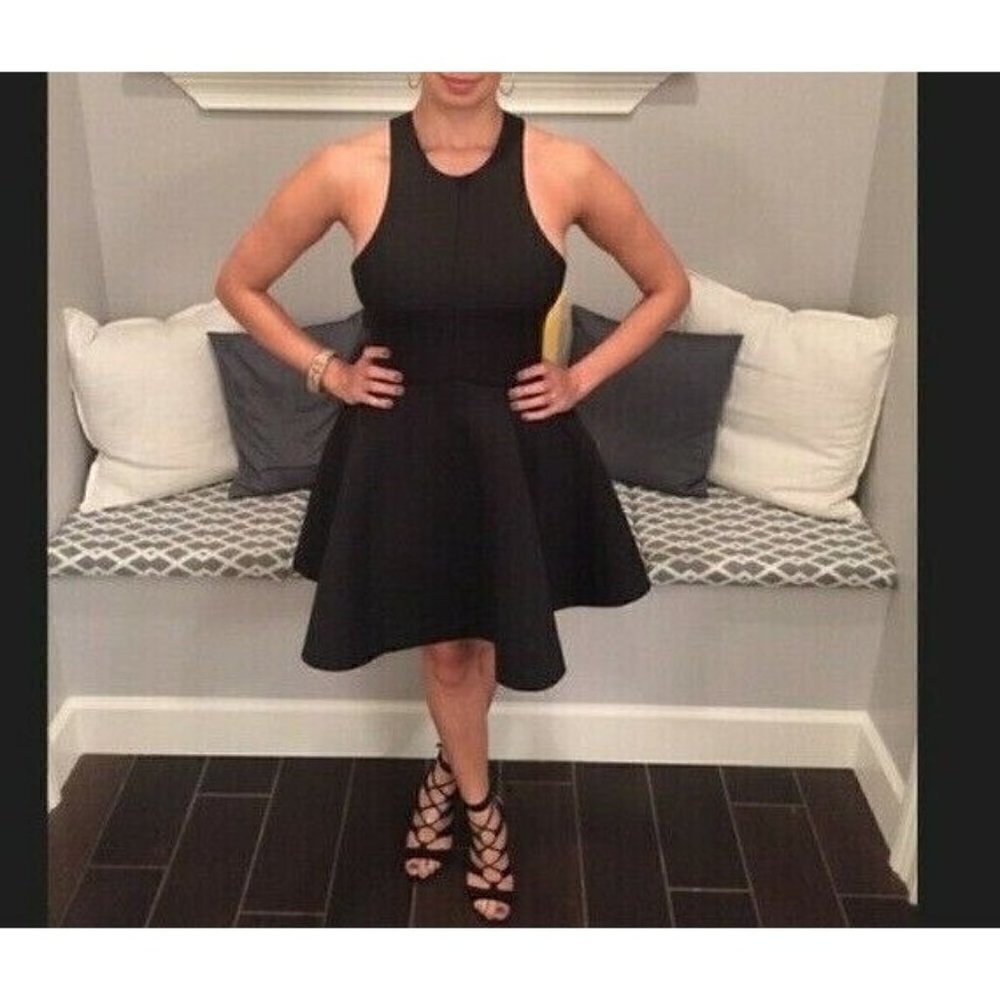 Silence + Noise Sz M Scuba Black Fit and Flare Mini Dress Skater Cut Out Halter